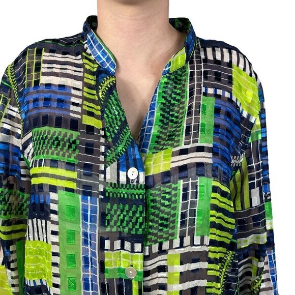 RUBY RD Green And Blue sheer blouse - Picture 6 of 7